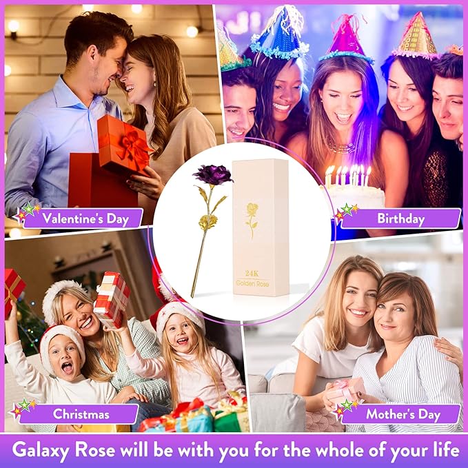 Mothers Day Mom Gifts for Women Birthday Gifts for Women Galaxy Rose Glass Flowers Forever Eternal Roses Artificial Flowers Gifts for Grandma Wife Daughter