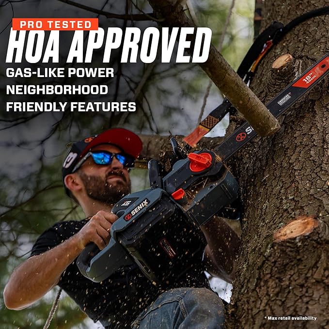 SENIX Chainsaw|60V 18" Battery Chainsaw|Brushless Electric Chainsaws|Cordless Chain Saw with 4Ah Battery & Charger|Garden Tool for Trees, Pruning, Branch Trimming, Best Gifts for Man, CSX6-M1