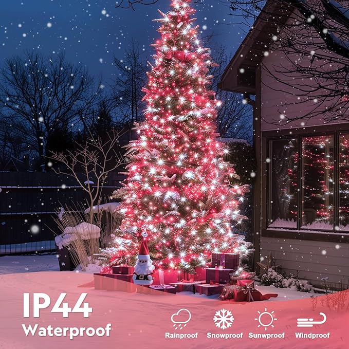 JMEXSUSS 400 LED Red and White String Lights Outdoor, 8 Modes Christmas String Lights Outdoor,132ft LED Lights Plug in for Christmas Tree Party Decorations