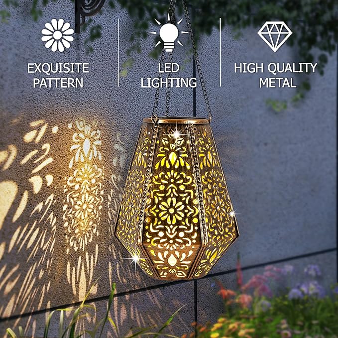 Solar Lantern Outdoor Waterproof - Hanging Garden Decor Lights for Patio, Yard, Tree, Porch - Decorative Lantern for Christmas Gifts for Mom, Grandma
