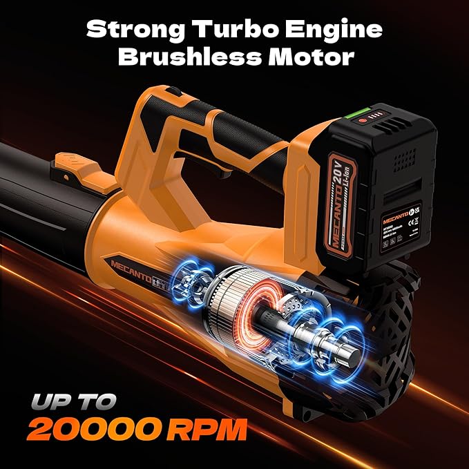 Leaf Blower Cordless, 650 CFM/170 MPH, 6-Speed Levels with 2 X 4.0Ah Handheld Battery Leaf Blower, Electric Blowers for Lawn Care, Garden, Yard (Yellow & 2 Battery)