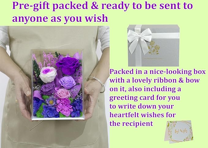 Valley of Rain & Forest Long-Lasting Real Flowers, Handcrafted Preserved Rose Bush For you to Send Love for All Occasions, Floral Arrangement for Indoor Decoration (Dark Purple Rose)