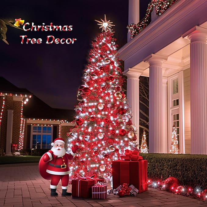 JMEXSUSS 2 Pack Red and White Christmas Lights, Each 100 LED 33ft Solar String Lights Outdoor Waterproof, 8 Modes Green Wire Solar Lights for Outside Tree Garden Patio Party Decoration