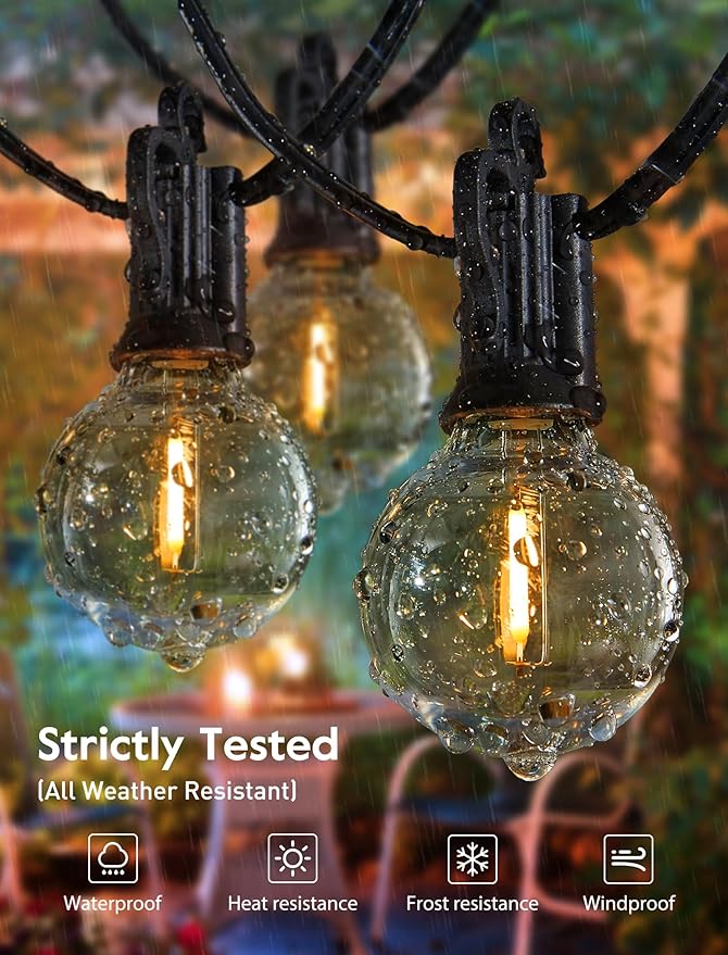 Brightown LED Outdoor String Light, 100 Feet Patio Lights with 52 Edison Shatterproof Bulbs(2 Spare), UL Listed Waterproof Outside Lights for Backyard Balcony Party Xmas Decor, E12 Base, Connectable