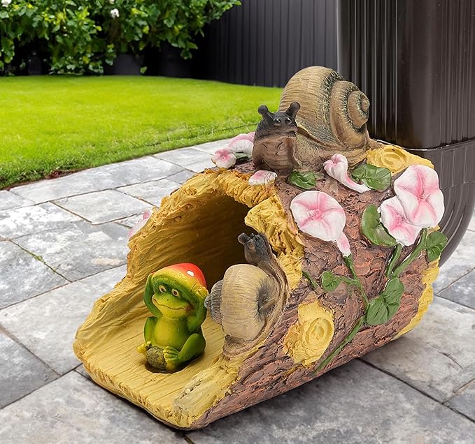 Snails Frog Garden Statue - Decorative 3"x4" Gutter Downspout Splash Block & Rain Diverter | Outdoor Decor Sculpture, Eco-Friendly Resin, Weather-Resistant, Easy Install