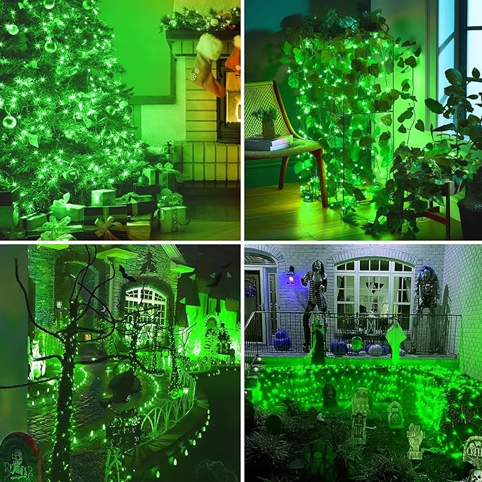 kolpop Green Solar Fairy Lights Outdoor, 3 Packs Total 96FT 240 LED Solar Powered String Light Outside Waterproof, 8 Modes Copper Wire Mini Twinkle Tree Lighting for Halloween Garden Patio Yard