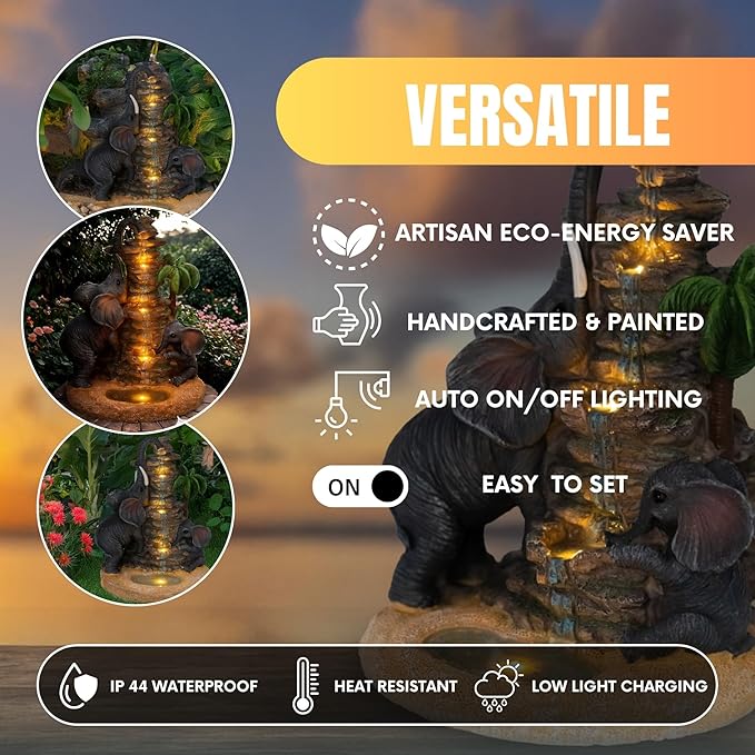 Outdoor Elephant Figurine Lights Animal Solar Garden Statue Decor, Decorative Mothers Day Mom Gifts, Outdoor Decor for Patio