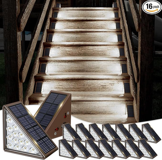 Solar Step Lights for Outside,16 Pack Solar Stair Lights Outdoor Waterproof IP67,Outdoor Deck Step Lights,Solar Outdoor Lights for Staircase,Patio,Front Step(Cool Brown)…