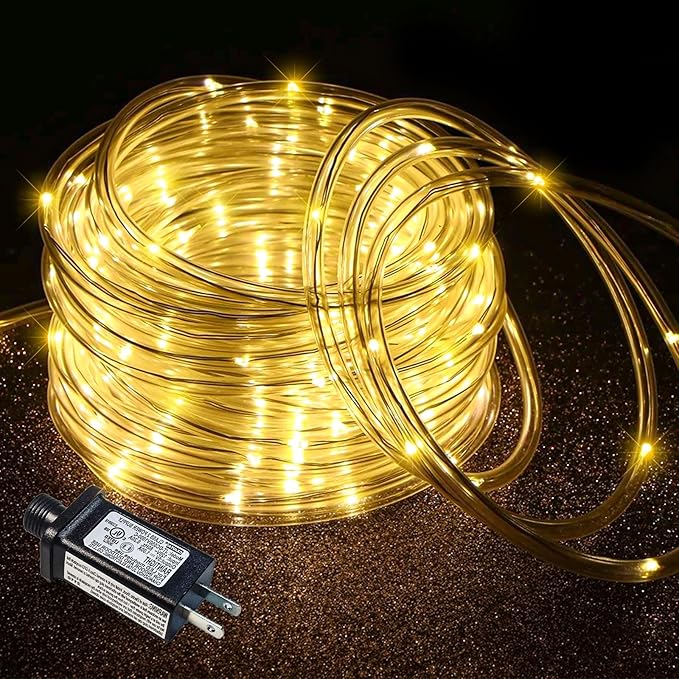 Rope Lights for Outside, 66FT 200 LED Rope Lights Outdoor/Indoor with Waterproof 8 Modes, Connectable Plug in Christmas Tree Light for Bedroom Pool Garden Party Holiday Decorations, Warm White