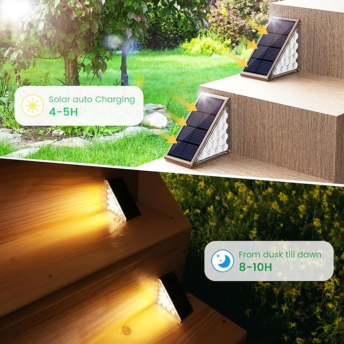 Solar Step Lights - 6 Pack Waterproof IP67, Deck & Patio Staircase Lights (Warm Brown)