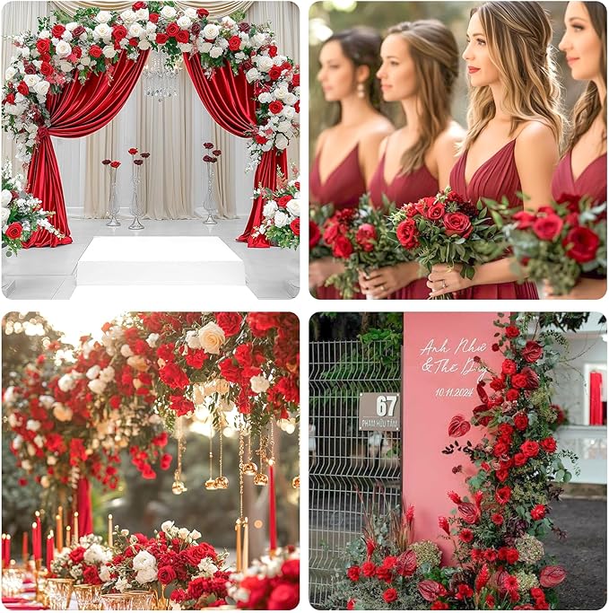 12Pcs Realistic Fake Red Roses Faux Flowers with Long Stems, Artificial Silk Rose Flowers for Valentines Day Home Wedding Decor Bridal Bouquet
