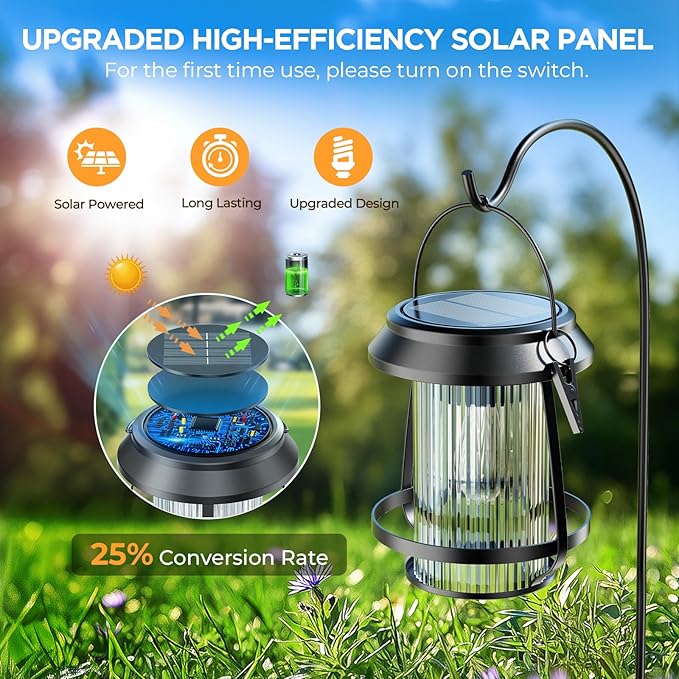 Solar Lanterns Outdoor Waterproof, Metal Hanging Solar Lights Outdoor with Hooks Wall Mount Kit, Solar Powered Lanterns for Garden Porch Patio Fence Decorative 4 Pack (Warm Light)