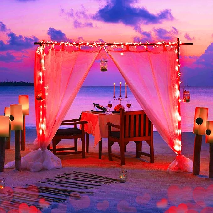 JMEXSUSS 4 Pack Red Solar Fairy Lights, Total 400 LED 132FT Red Solar Lights Outdoor Waterproof, 8 Modes Copper Wire Solar String Lights for Outside Patio Christmas Valentine Day Decorations