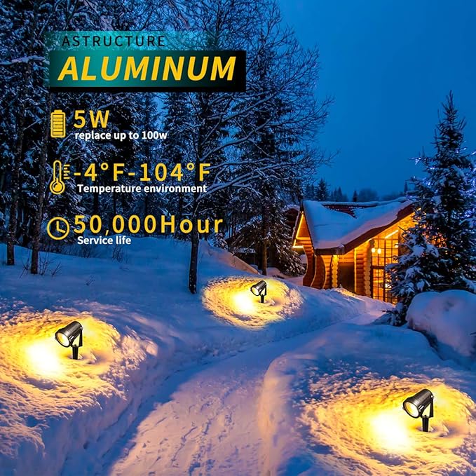 LED Landscape Lights,5W 120V AC Outdoor Pathway Garden Yard Spotlight,IP65 Waterproof Garden Flood Light,Outdoor Spotlight with Stake,UL Cord 5-ft with Plug (Pack of 4, Warm White)