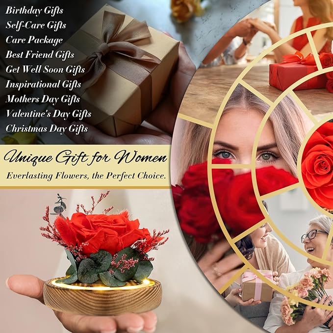 Forever Roses Flowers Gifts, Gifts for Mom, Birthday Gifts for Women, Preserved Flowers Fresh Bouquet, Flowers for Delivery Prime, Valentines, Mothers, Christmas, With LED Light Battery Included