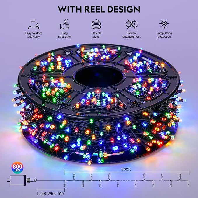 JMEXSUSS 272ft 800 LED Christmas Tree Lights, 8 Modes Multicolor Led Christmas Lights Outdoor Waterproof Christmas String Lights for Outside Indoor Xmas Tree Party Decor