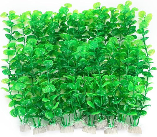 AQUANEAT Fish Tank Artificial Plants, Aquarium Plants Plastic, 12Inch Tall Green Decorations,10packs
