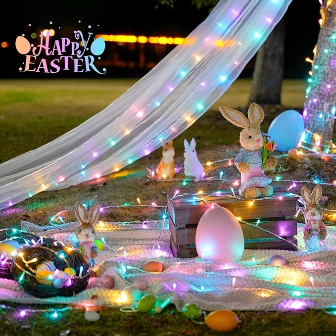 JMEXSUSS 400 LED Easter Lights Indoor Outdoor, 132FT Easter String Lights Plug in, 8 Modes Colorful Christmas Light for Bedroom Party Decorations