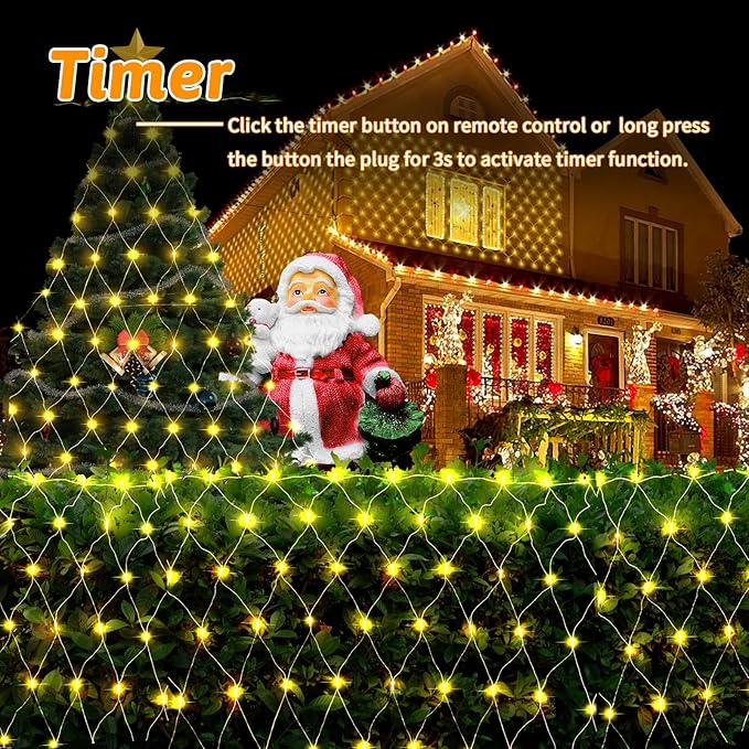JXLEDAYY 2 Pack Total 400 LED Christmas Net Lights Outdoor Mesh Lights Fairy String Lights Plug in with Timer 8 Modes Waterproof for Outside Bush Window Wall Patio Fence Tree Decorations-Warm White