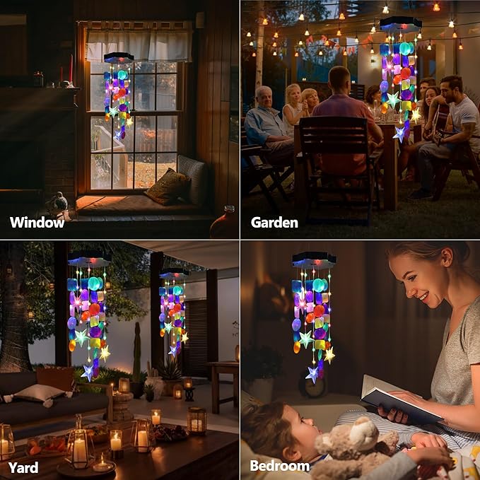 Solar Wind Chimes for Outside, Colorful Shell Gifts for Mom Grandma Women, Waterproof Solar Outdoor Decorative Mobile Lights for Garden, Yard, Patio, Window, Party, Outdoor Decorations