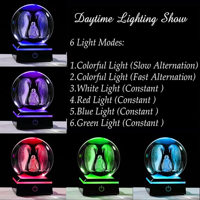 Penguin Gifts for Women 3D Crystal Ball 3.14'' - Laser Penguin Decor Glass Animals Penguin Gifts Figurines Statue Stuff for Room Decorations Penguin Night Light