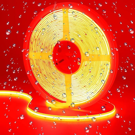 32.8ft(10M) DC 24V Red COB LED Strip Light IP65 Waterproof 3840LEDs Uniform Glow Dotless Flexible LED Tape Lights for DIY Garden Backyard Hallways Stairs Decoration(No Power Supply)