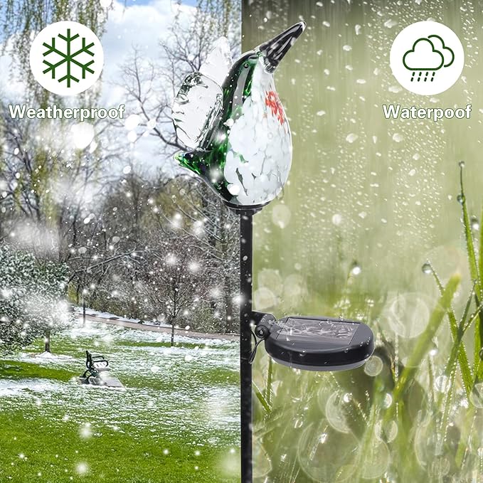 Afirst Decorative Solar Lights Outdoor Solar Hummingbird Stake Lights Hand Blown Glass Decorative Garden Pathway Light Outdoor Waterproof Glass Stakes Green