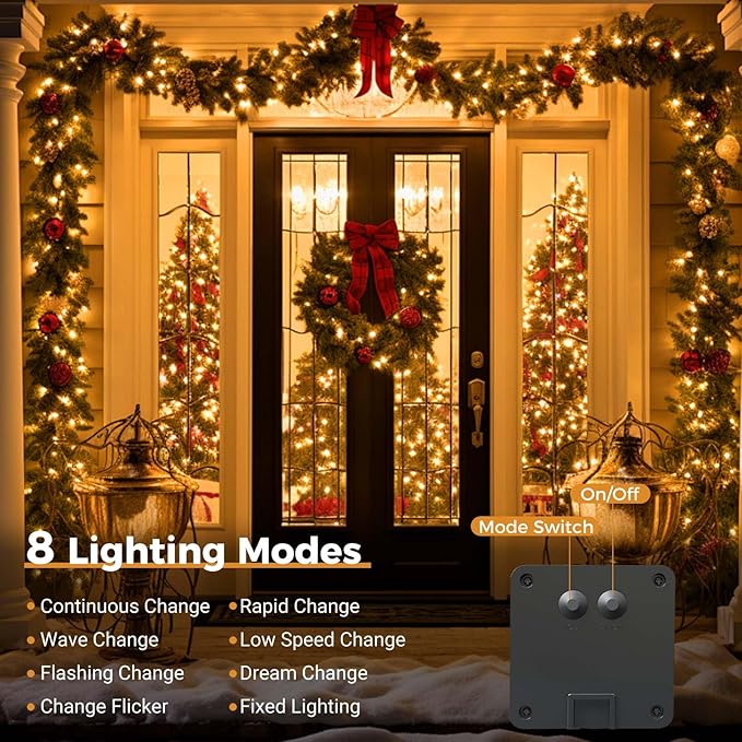 btfarm 4 Pack Solar String Lights Outdoor, Extra Long 480LED 156Ft Solar Christmas Lights Outside Waterproof, 8 Modes Solar Powered Tree Twinkle Light for Garden Yard Patio Party Decoration,Warm White