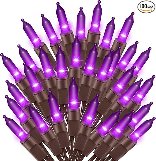 Ultra-Bright Connects End to End Purple Christmas Mini Lights 100L 19.6Ft UL Listed Incandescent Bulb String Light Set for Indoor and Outdoor Halloween Home Garden Party Holiday Tree Decor