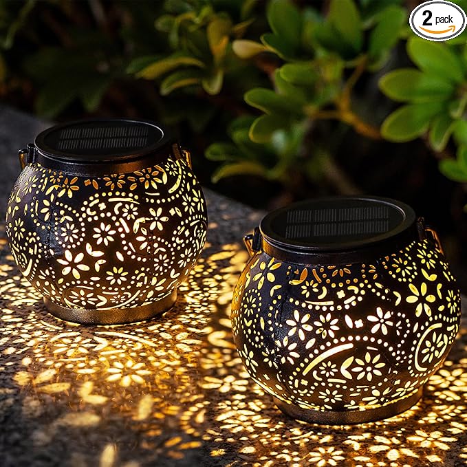 LeiDrail Hanging Solar Lanterns 2 Pack Solar Lanterns Outdoor Waterproof Garden Metal Decorative Light for Yard Patio Tree Tabletop Landscape