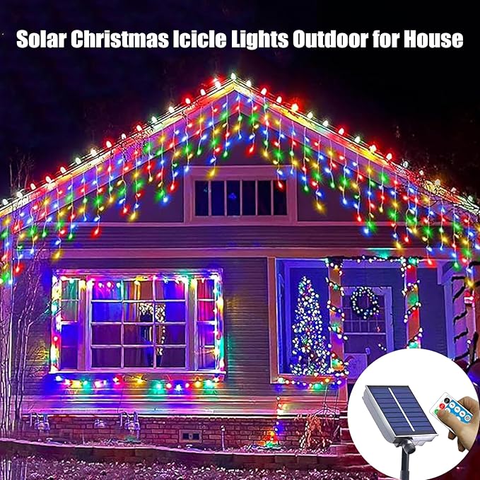 Upgraded Solar Christmas Lights,304 LED Outdoor Christmas Decorations 8 Modes Waterproof Solar Powered String Lights for Patio Yard Garden Wedding Party House Xmas Tree Roof Decorations(Multicolored)