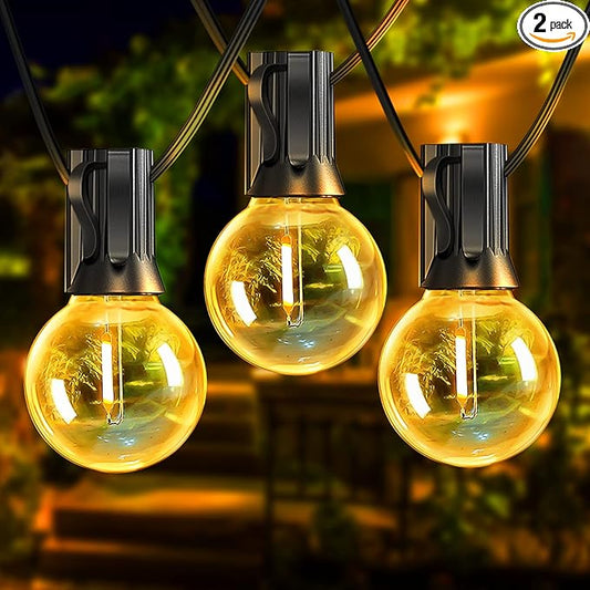 Outdoor String Lights with Dimmer, 2 Pack 98FT LED Patio Lights for Outside with 52 Shatterproof G40 Globe Bulbs UL Listed IP65 Waterproof Hanging Lighting for Backyard Balcony Bistro Party Decor