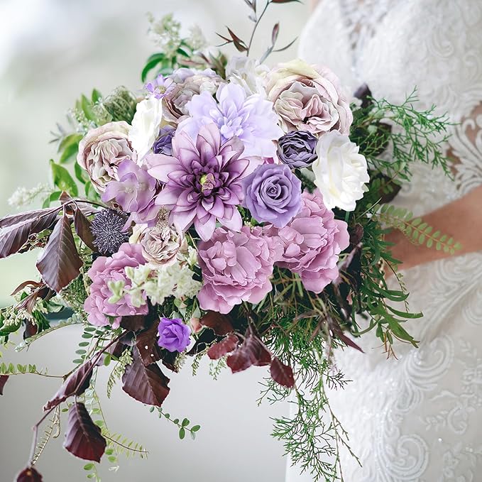 AGIRL Artificial Flowers Combo Silk Mix Purple Fake Flowers with Stems for DIY Wedding Bouquets Centerpieces Arrangements Table Chair Decor Baby Shower Home Decor