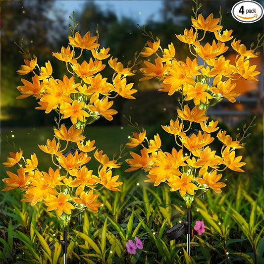 Neporal Solar Flowers Outdoor Waterproof IP65, 5-Head Snow Lotus with 20+ Flowers, Warm LED Light & 2 Lighting Modes, Decorative Solar Lights Outdoor Garden, Yard, Pathway, Flower Bed (4-Pack, Yellow)