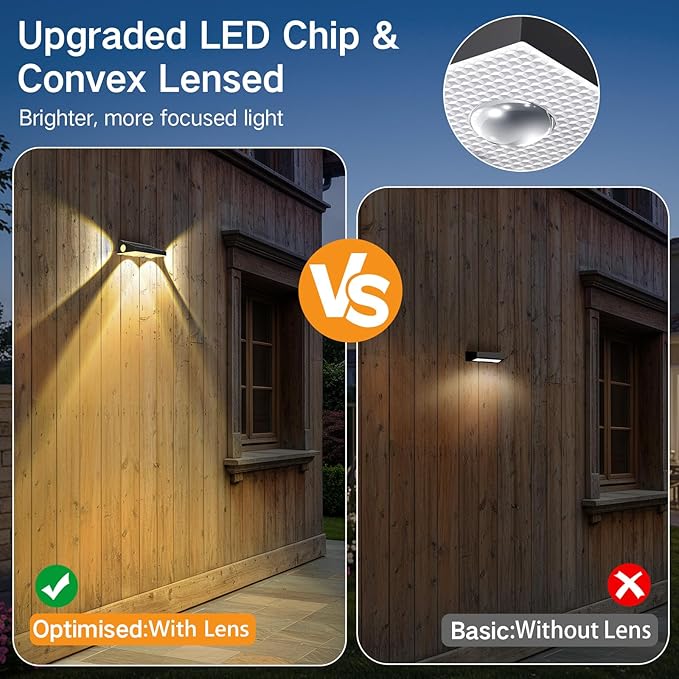 OUTON Solar Fence Lights Outdoor, 3-Side RGBCW Fence Light Solar Powered, 10 Modes Dusk to Dawn Auto ON/Off Deck Lights, IP65 Waterproof Outside Light for Garden Step Patio Backyard Wall, 6-Pack