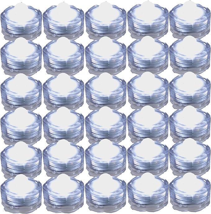 Bright LED Floral Tea Light Vase Submersible Lights for Party Wedding (White, 30 Pack)