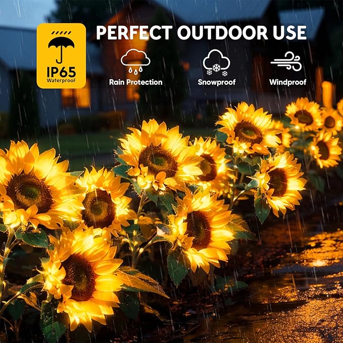 Solar Flowers Outdoor Waterproof Decorative - 3 Pack Solar Garden Lights with 9 Sunflower Lights, Outdoor Solar Lights Garden Decor, Outdoor Solar Lights for Yard Decorations Outdoor