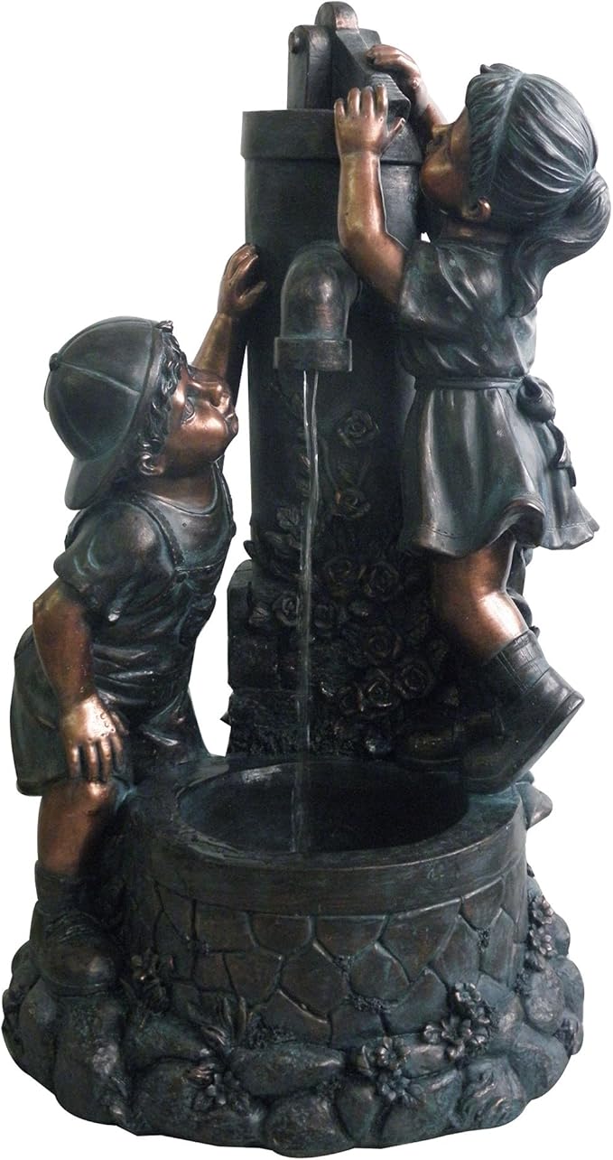 Go Yard Boy and Girl Water Outdoor Fountain
