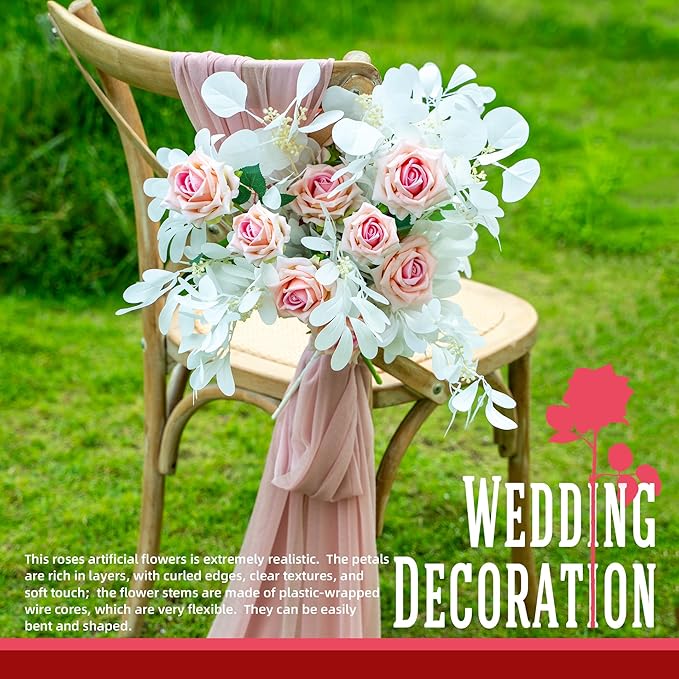 Fake Roses Faux Flowers Silk Roses Artificial Roses with Stems Realistic Artificial Flowers 16.5In Suitable for Indoor Home Decoration DIY Bouquet Wedding Decor Party Decor (12PCS, Pink)