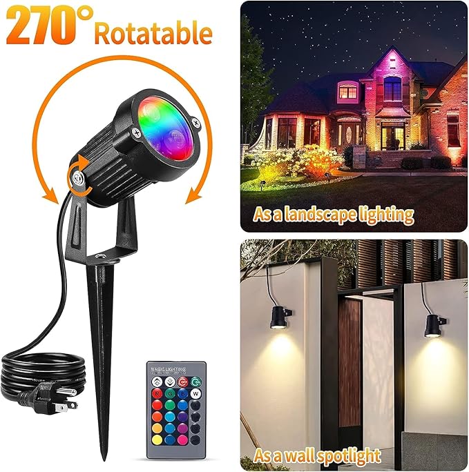 OurLeeme Lawn Flood Light Stake, 2-in-1 Waterproof Outdoor Remote Control Landscape Lighting Spotlight Wall Light for Yard Garden Driveway Pathway Pool