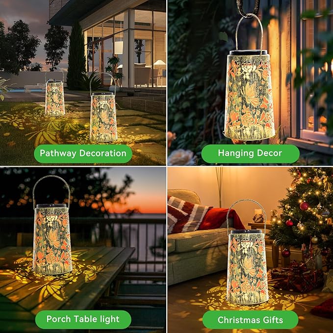 Solar Lanterns, Waterproof Hanging Metal Decorative Lights for Outdoor Use, Garden, Yard, Backyard, Porch, Table, Pathway - Butterfly Solar Powered Cool/Warm Light, 1 Pack