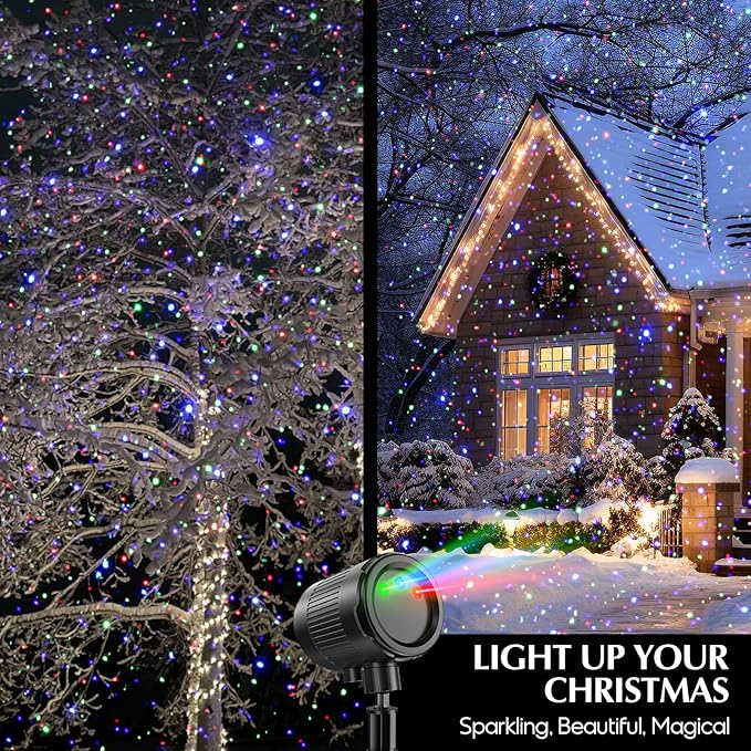 Laser Christmas Projector Lights Outdoor, 3 Color Laser Projector Light, Moving Firefly Lights Show w/Remote & Timer, Waterproof Holiday Christmas Decorations for Garden Yard Party Wedding Home Decor