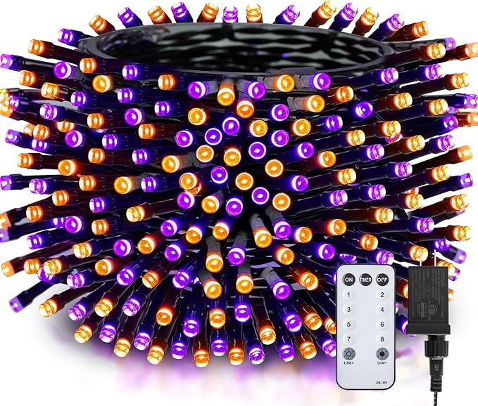 66FT Purple & Orange Hanging Twinkle Lights - 200 LED Fairy String Lights with 8 Modes for Halloween Party, Garden, Bedroom Decorations