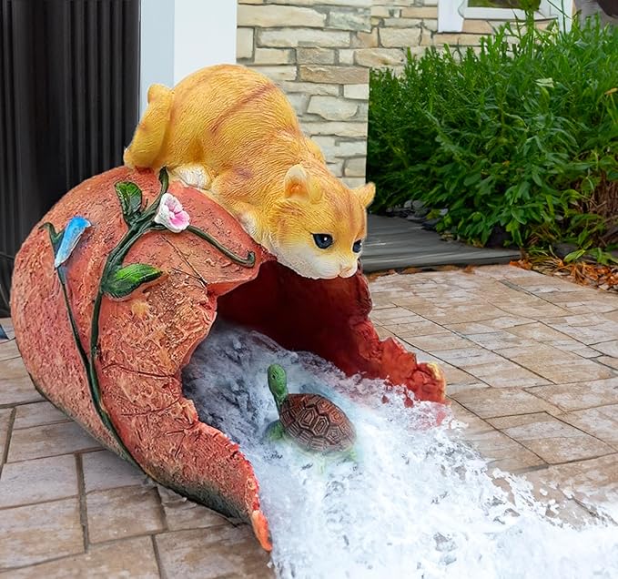 Teaeeno Orange Cat Decor Statue Gutter Downspout Extension Decorative,Animal Statue Outdoor Decor,3"×4" Rain Gutter Downspout Splash Block,Garden Splash Block Outdoor Sculpture,Rain Downspout Diverter