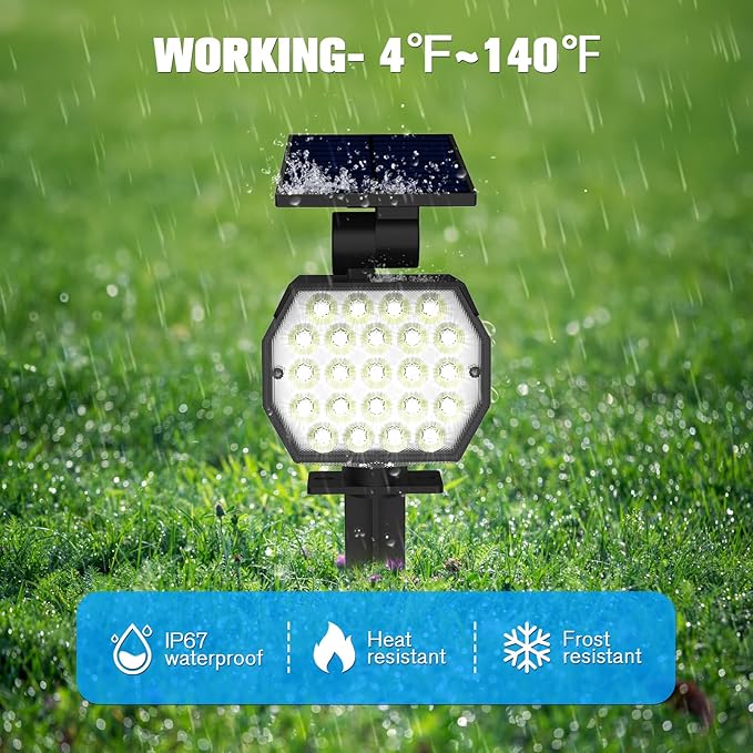 NIORSUN Solar Spot Lights Outdoor,23 LEDs Landscape Lighting with Auto On/Off and 3 Lighting Modes, IP67 Waterproof Spotlights,Outdoor Solar Lights for Yard Garden,2 Pack(Cool White)