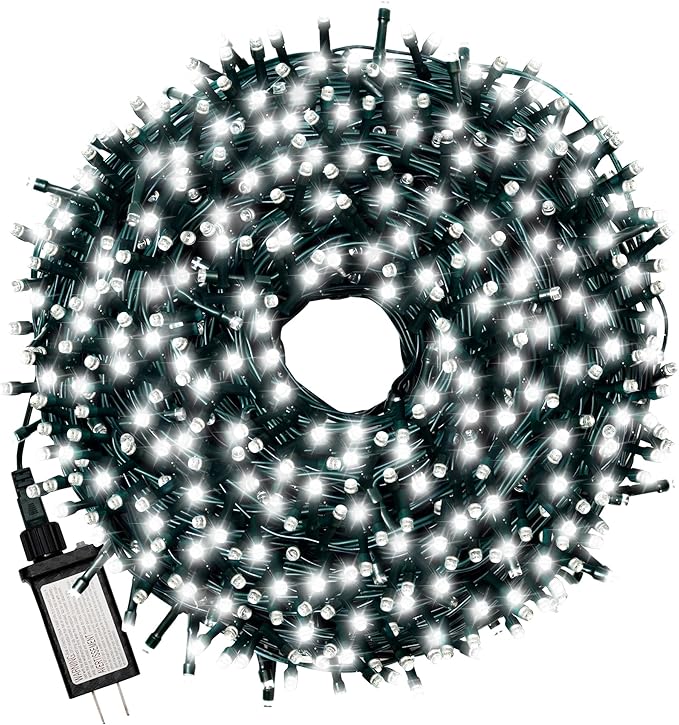 Christmas Light 100 LEDs 41ft Green Cable Wire Fairy String Twinkle Lights Plug in 12 Modes for Xmas Tree, Party, Outdoor, Garden, Wedding, Home Decoration (White)