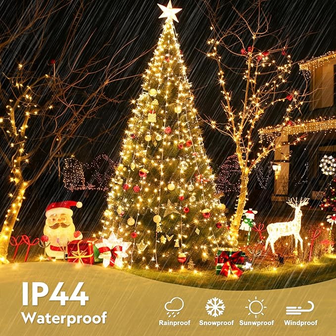 JMEXSUSS 400 LED String Lights Indoor, 132ft Warm White Christmas Lights Outdoor Plug in, 8 Modes Waterproof Twinkle Lights for Outside Holiday Wedding Party Decorations