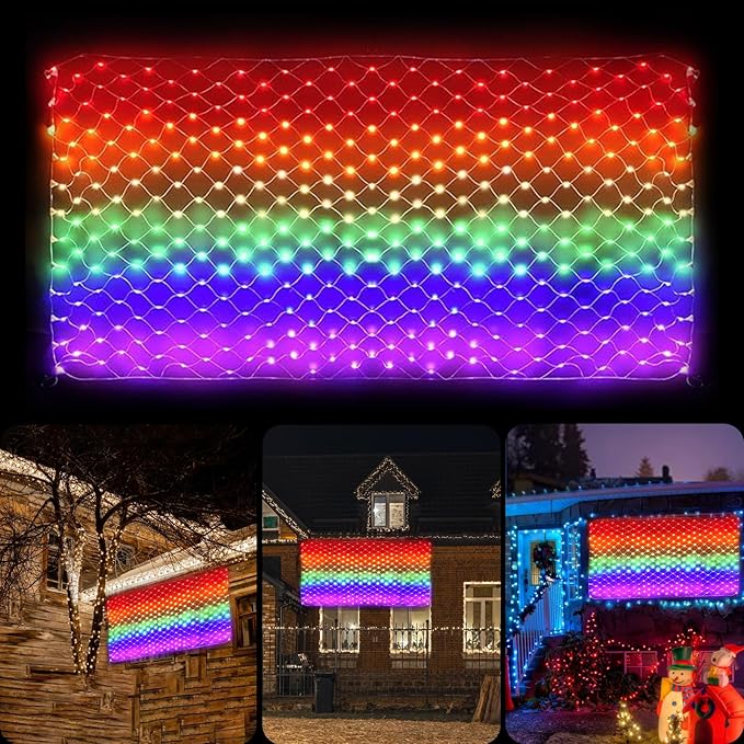 LGBTQ Pride Flag Outdoor 6.6 x 3.3 Foot, 8 Modes Rainbow String Lights with 384 Super Bright LED, Vivid Colors Waterproof Pride Decorations, Progress Pride Flag for Pride Month, Room, Party and Yard