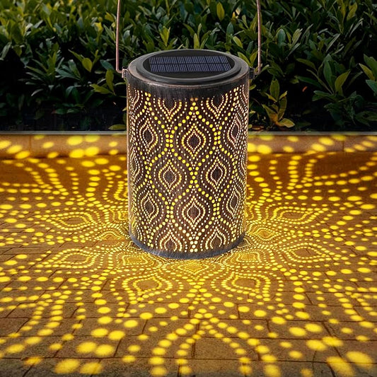 Solar-Powered Iron Art Lantern - Two Lighting Modes Waterproof Hanging Ambiance Lighting for Gardens & Patios, Perfect as Decorative Gift Housewarming Gift Mom Gifts (Peacock Feather)