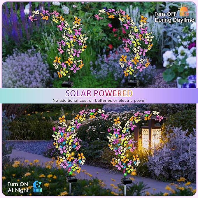 Solar Garden Lights Outdoor, 2 Pack New Sunflower Light for Outside, Solar Willow Vine Light with 46 LED Sunflowers, Waterproof Decor for Yard, Patio, Pathway, Gardening Gifts (2Pack Butterfly)